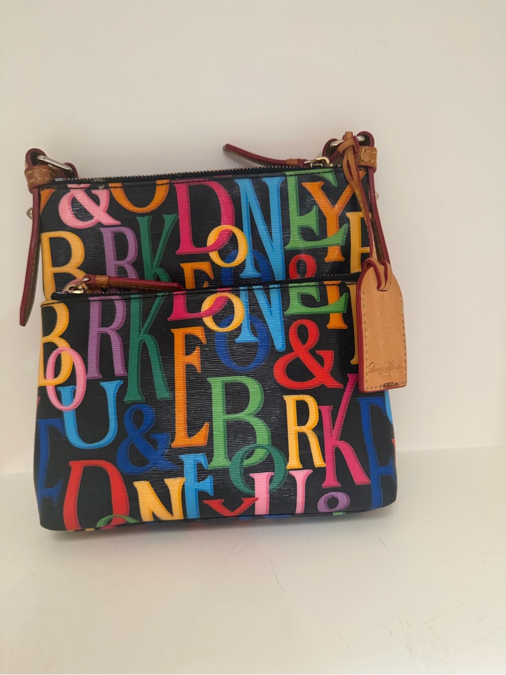 Dooney & Bourke Black Multicolor Logo Letter Print Crossbody